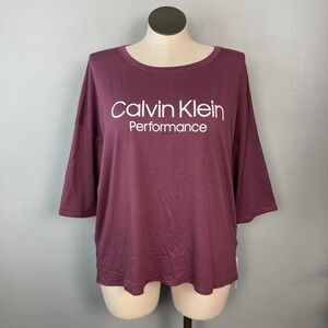 𝅺calvin Klein Performance Cabernet Logo Stretch 3/4 Sleeve Dolman Top Plus 1X